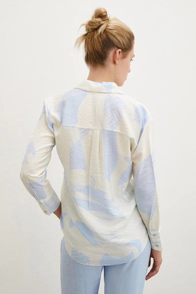 V Yaka Modal  Gömlek Mavi - Resim 6