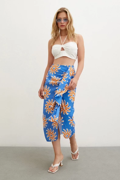 Fırfırlı Desenli Etek Mavi - 6