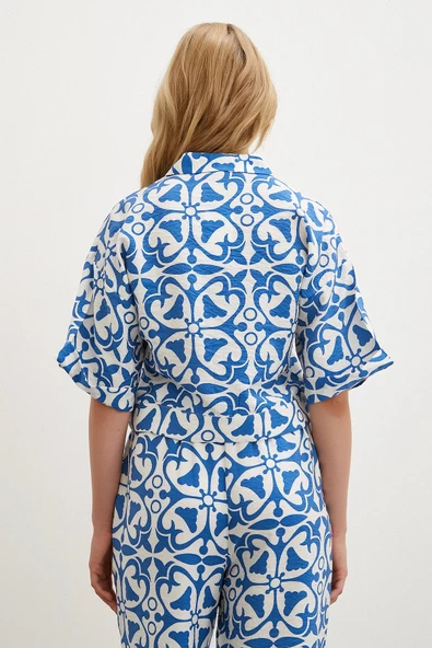 Kısa Kollu Crop Gömlek Mavi - 6