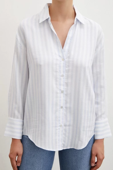 Çizgili Gömlek Mavi - Resim 5