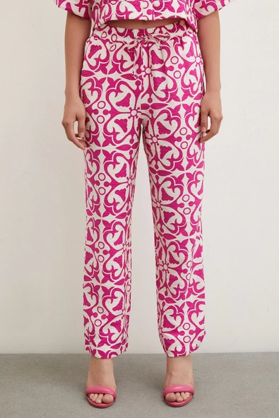 Beli Lastikli Boru Paça Pantolon Fuşya - 4