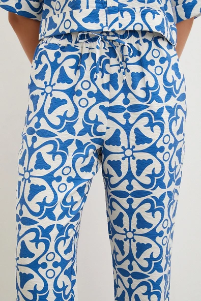 Beli Lastikli Boru Paça Pantolon Mavi - 5