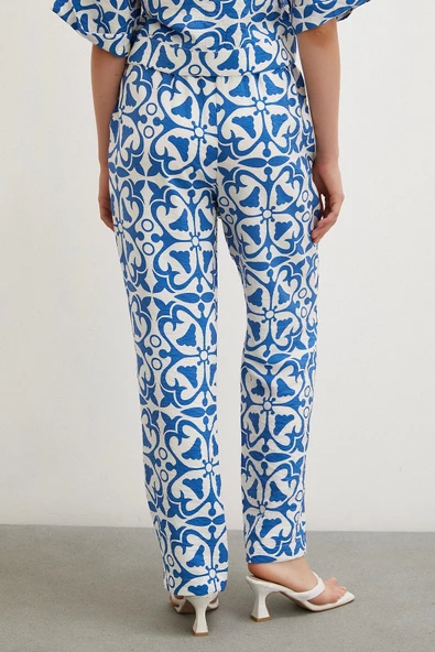 Beli Lastikli Boru Paça Pantolon Mavi - 6