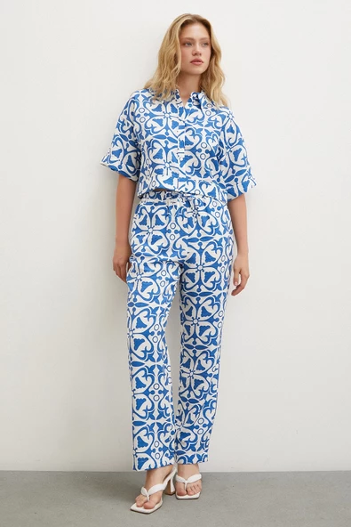 Beli Lastikli Boru Paça Pantolon Mavi - 3