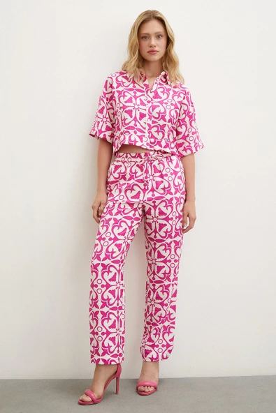 Beli Lastikli Boru Paça Pantolon Fuşya - 3