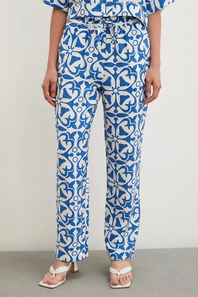 Beli Lastikli Boru Paça Pantolon Mavi - 4