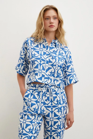 Beli Lastikli Boru Paça Pantolon Mavi - 2