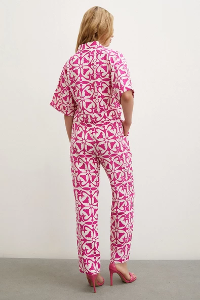 Beli Lastikli Boru Paça Pantolon Fuşya - 2