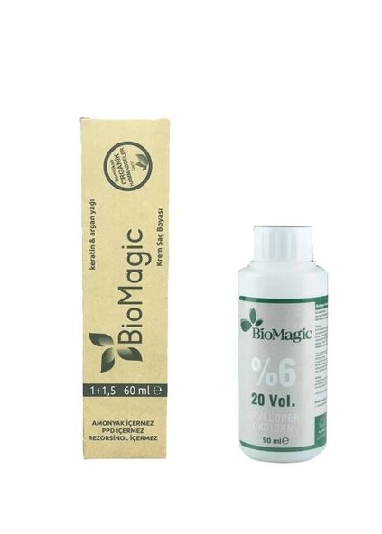 Biomagic Organik Keratin ve Argan Yağlı Tüp Saç Boyası + Oksidan 90 Ml. - 8