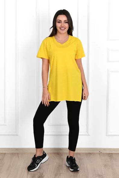 Kadın V yaka Yırtmaçlı  T-Shirt 8783-22 - 10