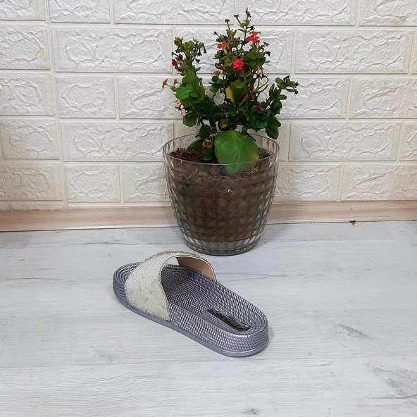 Pienn 20037 Beyaz Taşlı Günlük Bayan Terlik - Resim 8