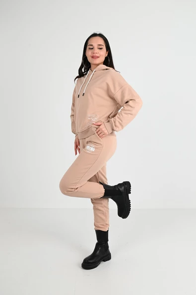 Kadın Yıkama Baskı Detaylı Eşofman Takımı 3932-24 - 11