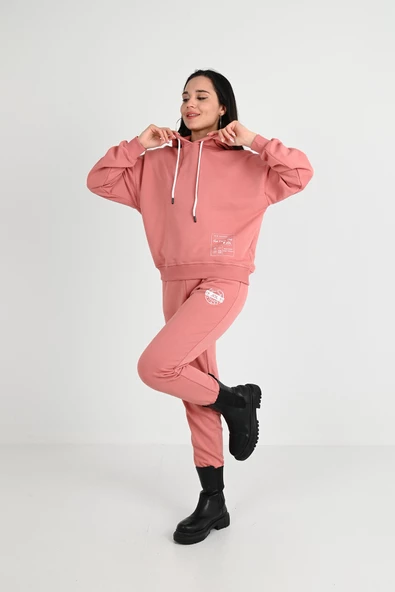 Kadın Yıkama Baskı Detaylı Eşofman Takımı 3932-24 - 7