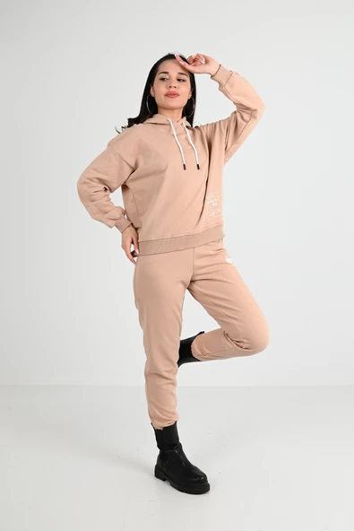 Kadın Yıkama Baskı Detaylı Eşofman Takımı 3932-24 - 12