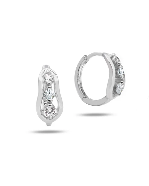 Zirkon Taşlı Diamond Simple Style Halka Kadın Gümüş Küpe 17 MM