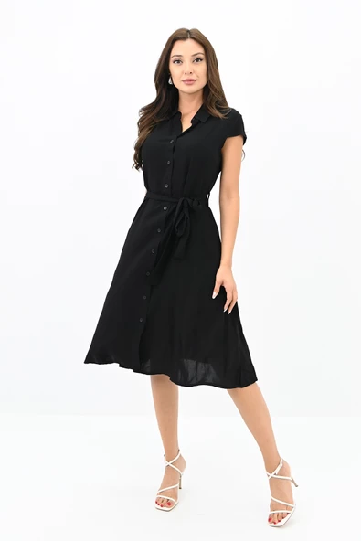 Kadın Kolsuz Düğmeli Kuşaklı Elbise 5175-23 - 12