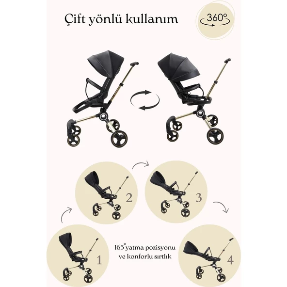 QPLAY 360 Derece Dönebilen Hareket Sensörlü Kabin Boy Bebek Arabası - 5