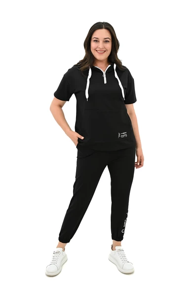 Kadın Kapüşonlu Büyük Beden Eşofman Takımı 3759-23 - 9