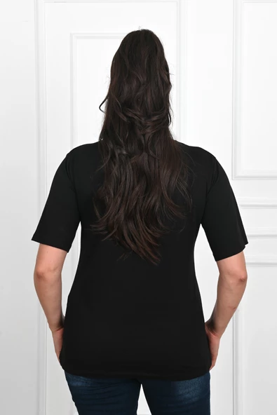 Kadın Büyük Beden Kalp şeklinde Papatya Baskılı T-Shirt 1575-23 - 5