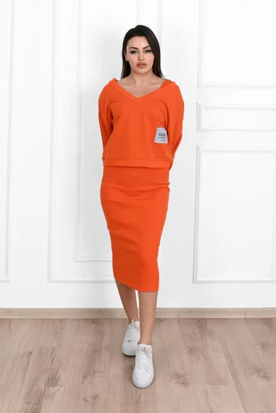 Kadın Askılı Sweatshirtli Elbise 3711-23 - 12