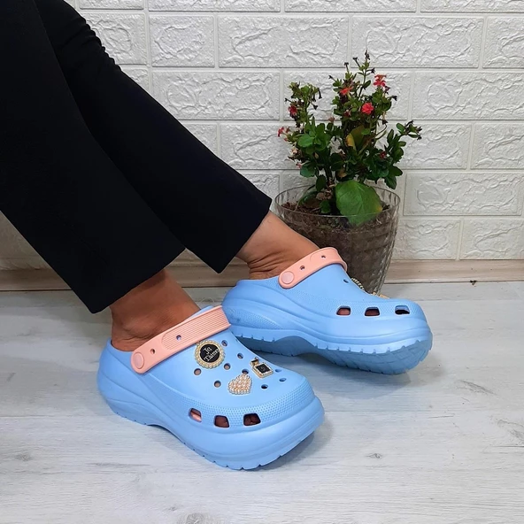 Sonimix 16001 Bebemavisi-pudra Kalın Tabanlı Taşlı crks Bayan Terlik - Resim 3