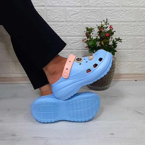 Sonimix 16001 Bebemavisi-pudra Kalın Tabanlı Taşlı crks Bayan Terlik - Resim 2