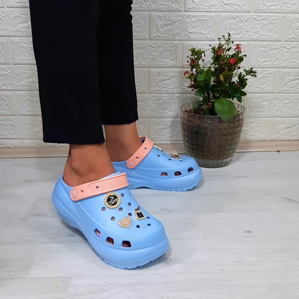 Sonimix 16001 Bebemavisi-pudra Kalın Tabanlı Taşlı crks Bayan Terlik - Resim 4