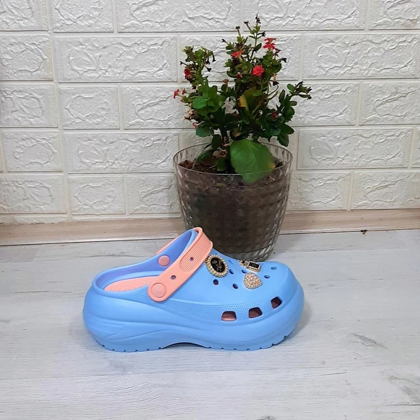 Sonimix 16001 Bebemavisi-pudra Kalın Tabanlı Taşlı crks Bayan Terlik - Resim 7