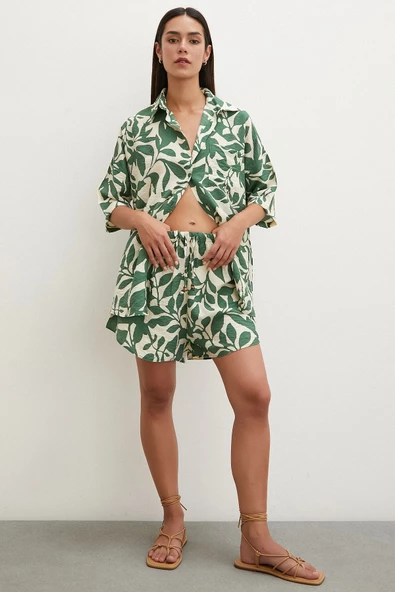 Yaprak Desenli Şortlu Takım Yeşil - 4