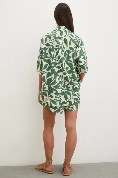 Yaprak Desenli Şortlu Takım Yeşil - 6