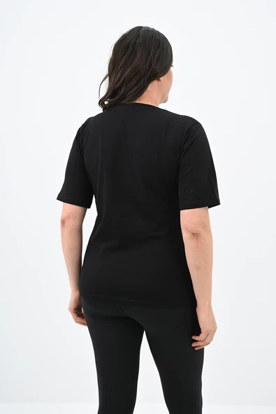 Kadın Büyük Beden Çiçek Tutan El Baskılı T-Shirt 1574-23 - 3