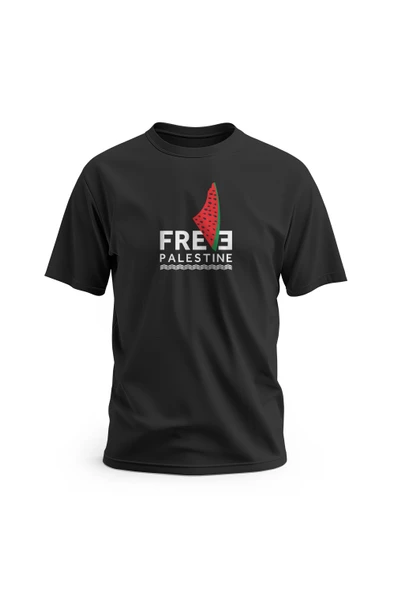 Kısa Kollu Free Palestine Yazısı ve Karpuzlu Filistin Haritası Dijital Baskılı Unisex S - 2XL T300006