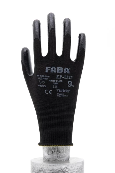 FABA EP-1321 Siyah Nitril Polyester Eldiven-L