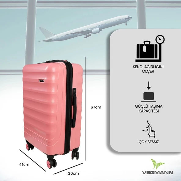 Vegmann Tartılı Scadel Pembe Orta Boy Valiz - Resim 4