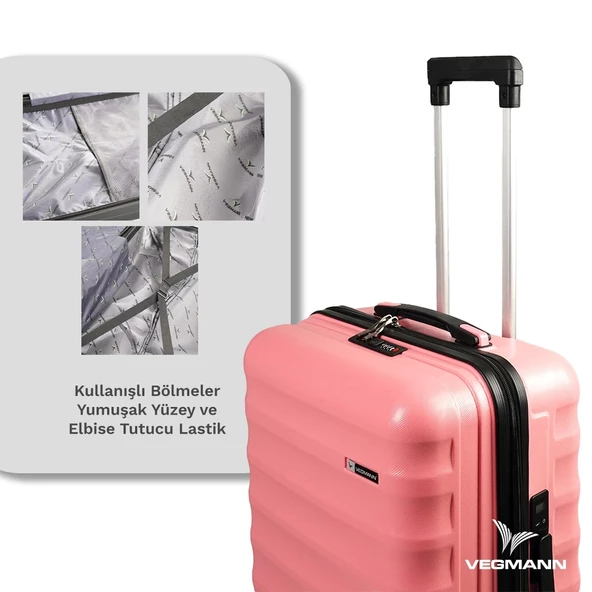 Vegmann Tartılı Scadel Pembe Orta Boy Valiz - Resim 5