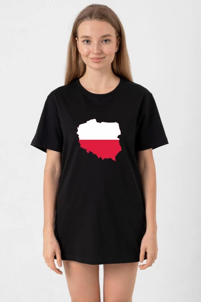 Euro 24 Poland Siyah Kadın Oversize Tshirt