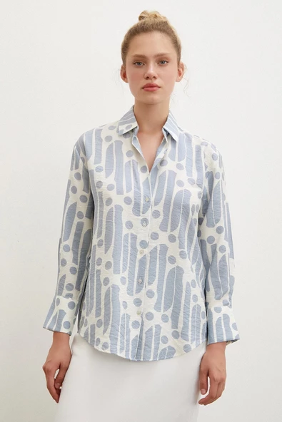 Modern Desen Modal Gömlek İndigo - Resim 3