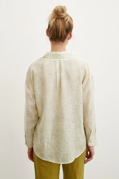 Damla Desenli Gömlek Yeşil - Resim 4