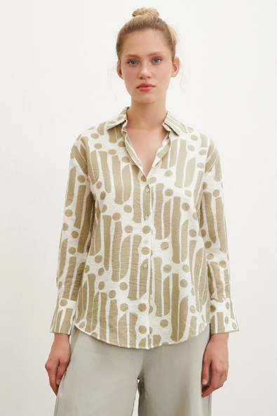 Modern Desen Modal Gömlek Haki - Resim 2