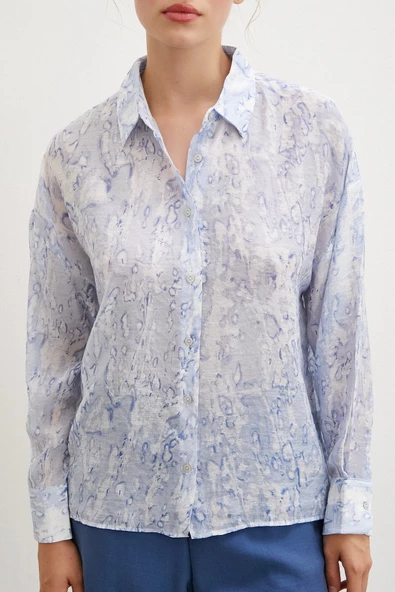 Damla Desenli Gömlek Mavi - Resim 3
