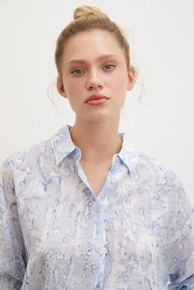 Damla Desenli Gömlek Mavi - Resim 6