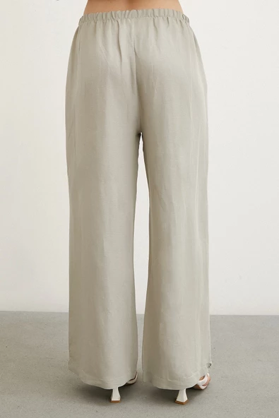 Beli Lastikli Bol Paça Pantolon Haki - Resim 6