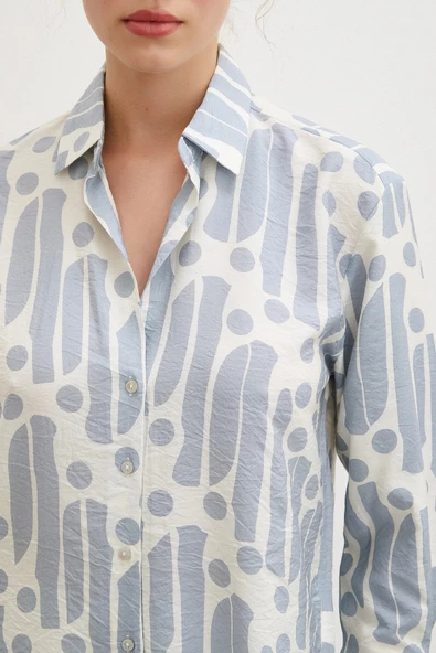 Modern Desen Modal Gömlek İndigo - Resim 4