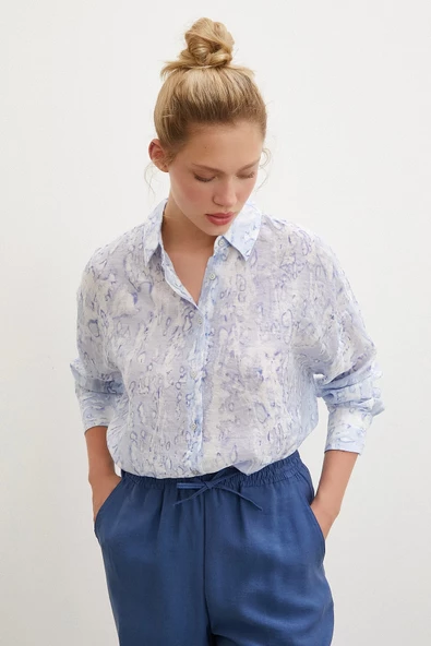 Damla Desenli Gömlek Mavi ürün görseli