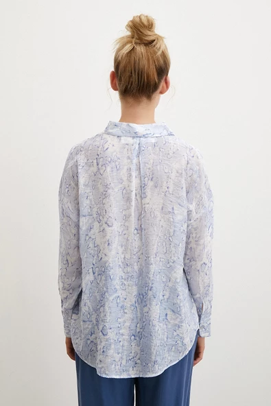 Damla Desenli Gömlek Mavi - Resim 5
