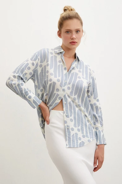 Modern Desen Modal Gömlek İndigo - Resim 2