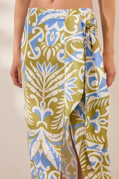 Yırtmaçlı Desen Etek Mavi - 4