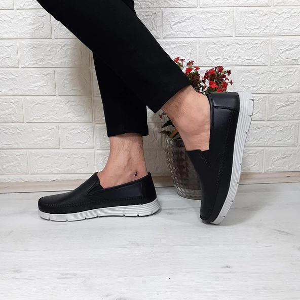 Fiyra fth01 Siyah-Beyaz Hakiki Deri Fuspetli Erkek Günlük Ayakkabı - 6