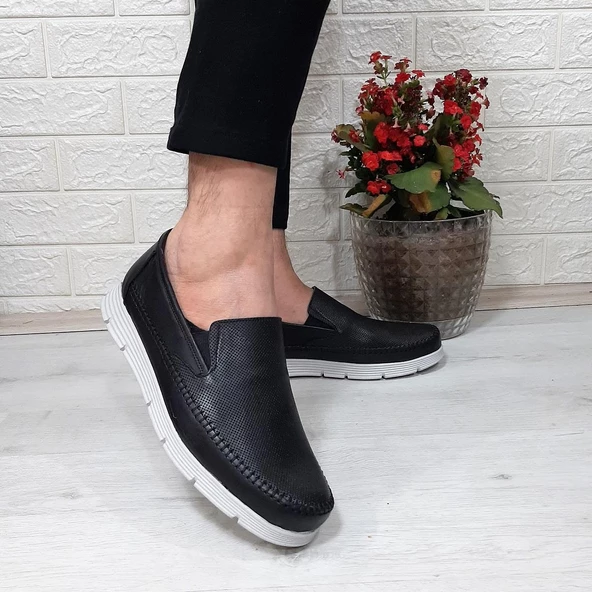 Fiyra fth01 Siyah-Beyaz Hakiki Deri Fuspetli Erkek Günlük Ayakkabı - 5