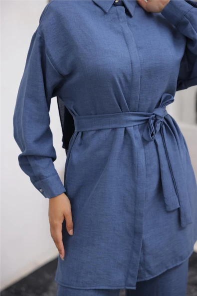 Gömlek Yaka Kuşak Detaylı İkili Takım - 71199.015 - Lacivert - Resim 6